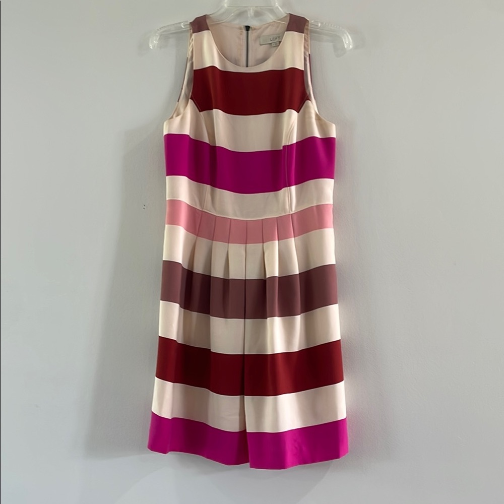 LOFT Striped Mini Dress - Red, Pink, Cream